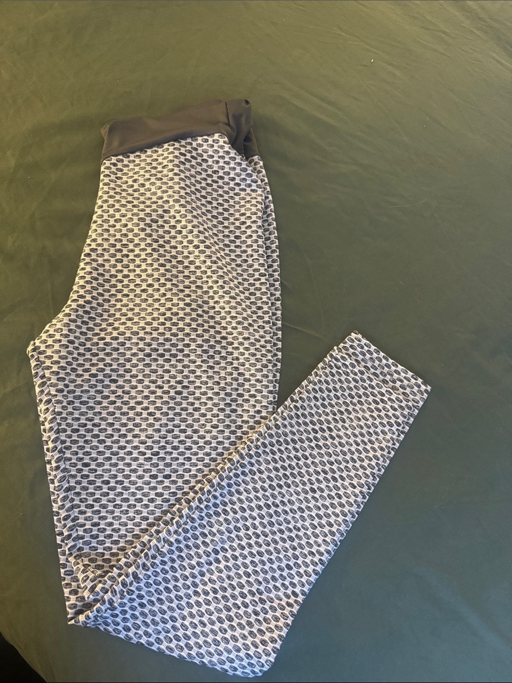 Kids Patterned Leggings with Contrast Waistband - Blue/Gray